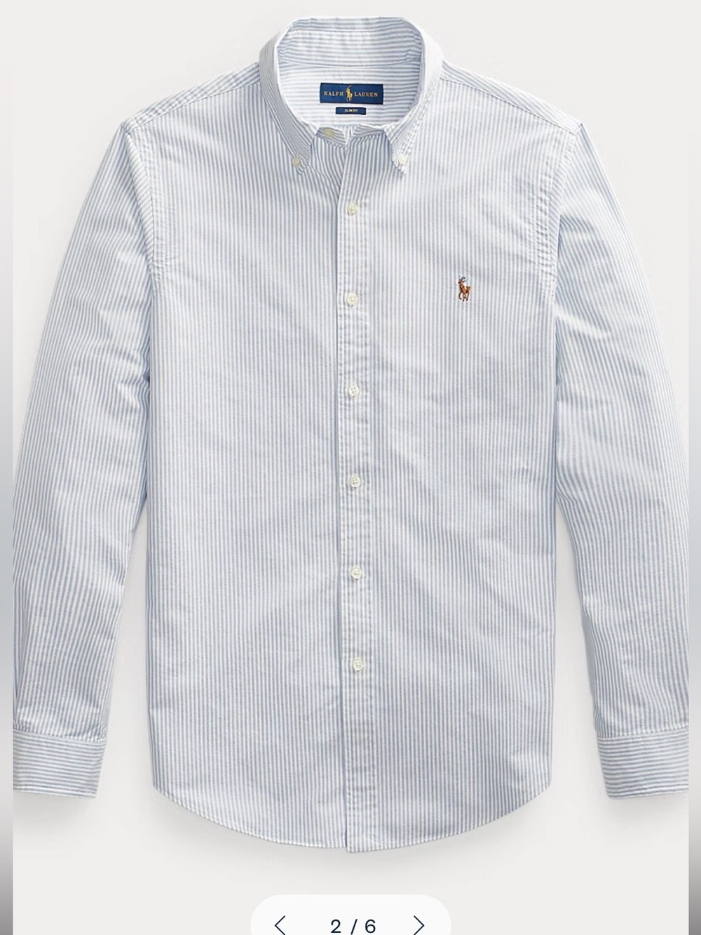 Ralph Lauren Light Blue & White Pinstripe Oxford Slim Fit Button-Down Shirt-NWOT